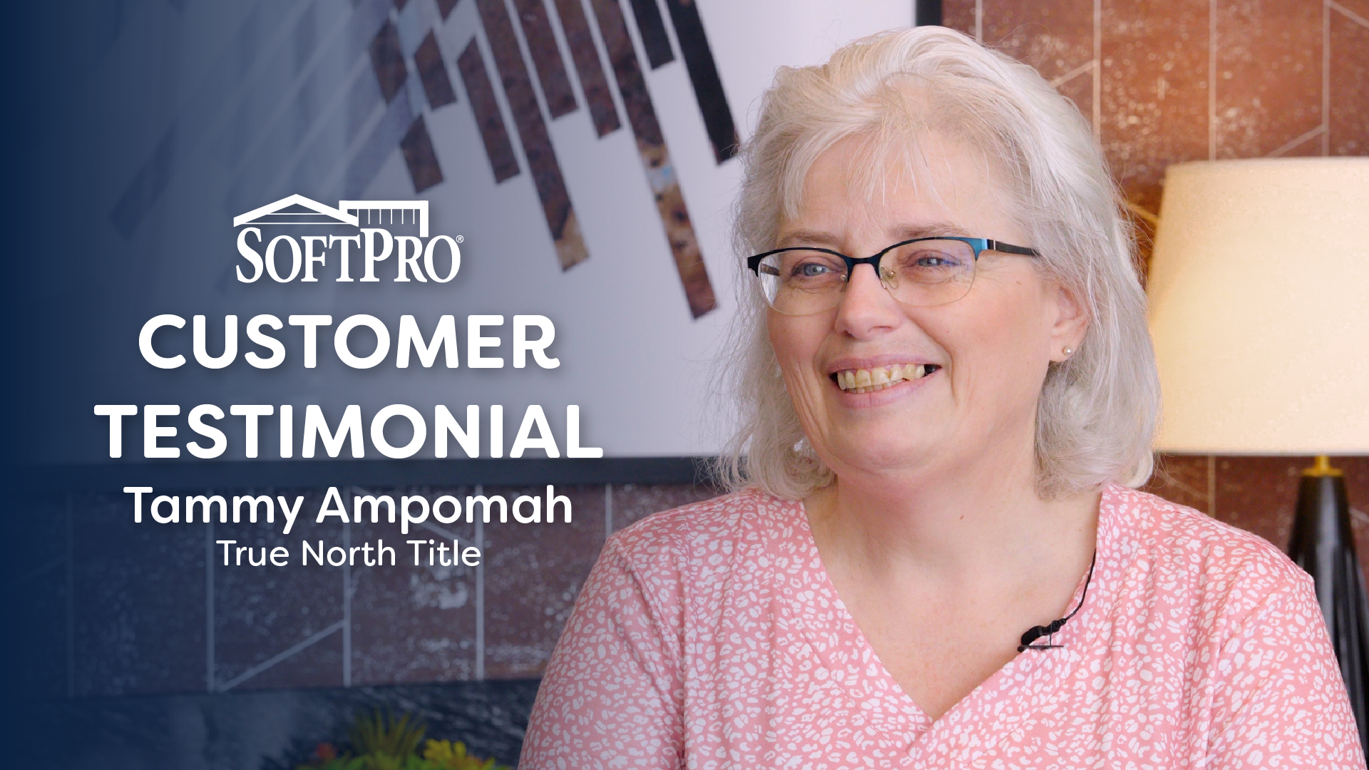Image of a smiling woman with glasses in a pink shirt next to the text "SoftPro Customer Testimonial - Tammy Ampomah"